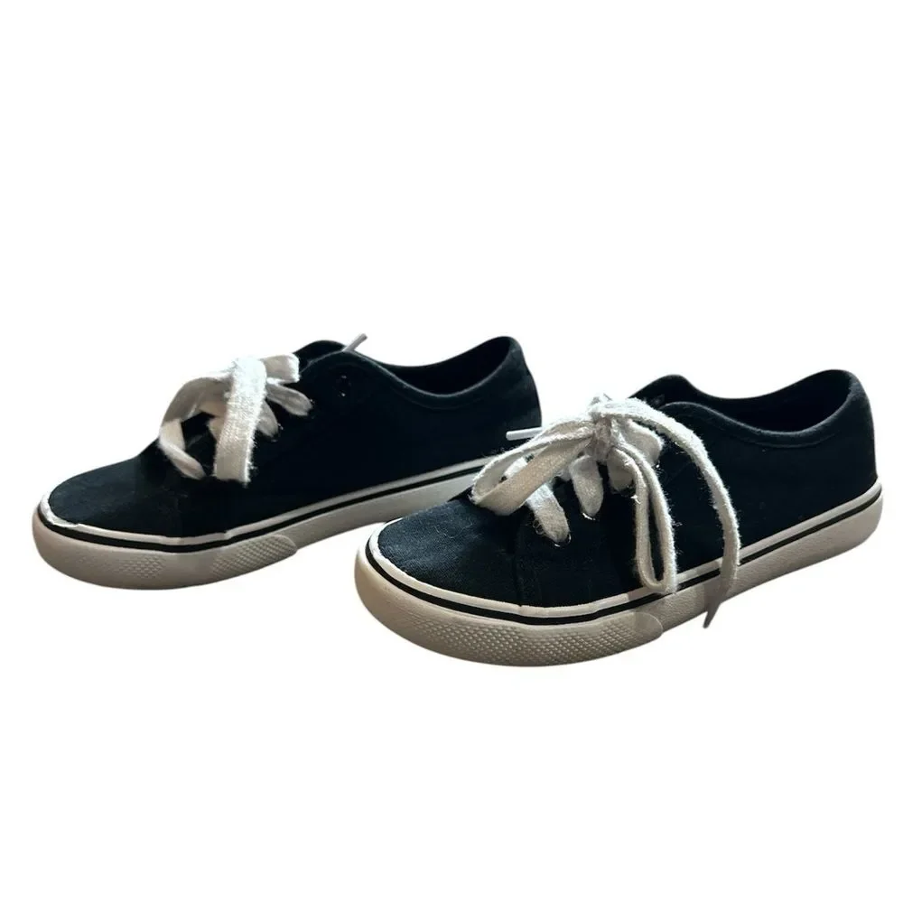 Wonder Nation Girls Sz 1 Black White Memory Foam Classic Low-Top Tie Up Sneaker